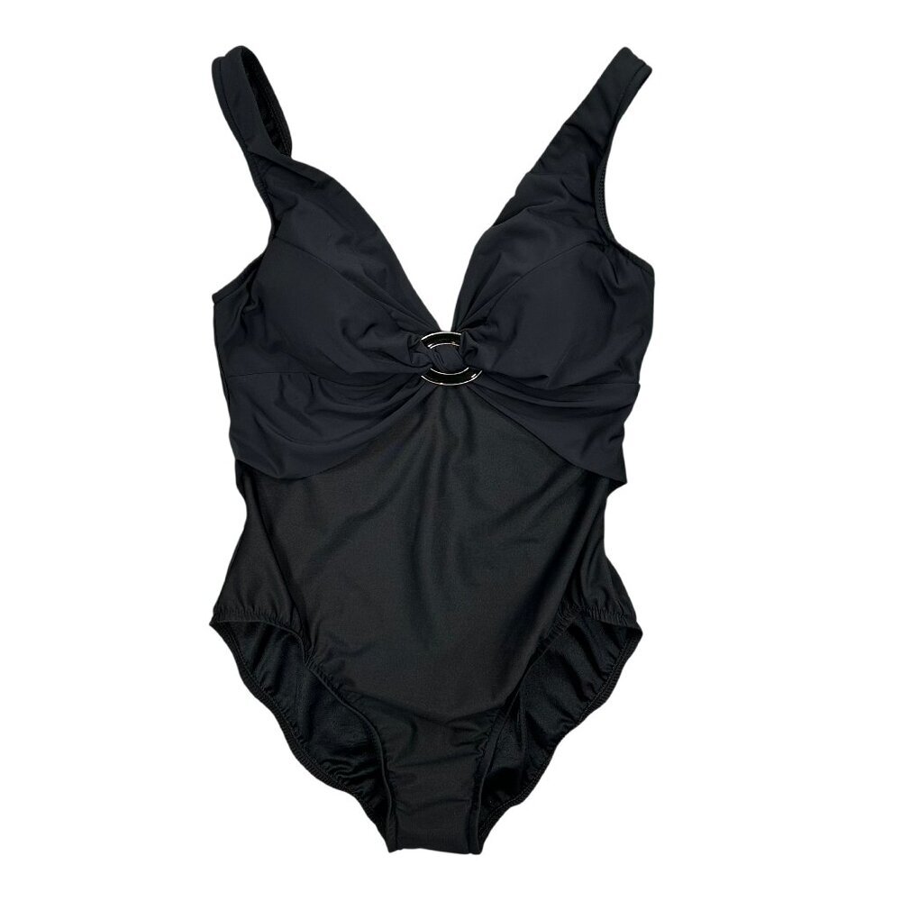 Black One-Piece Swimsuit with Front Ring Detail
